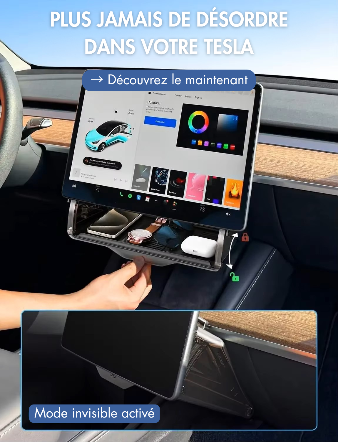 Tesline® Rangement Invisible pour Tesla Model Y et 3