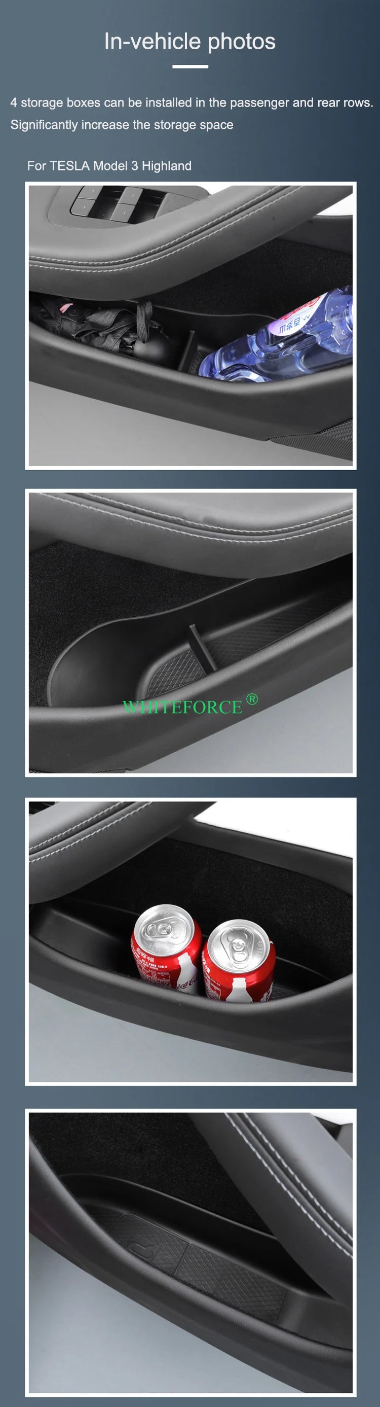 Boîte de rangement pour fentes de porte pour Tesla model 3 Highland