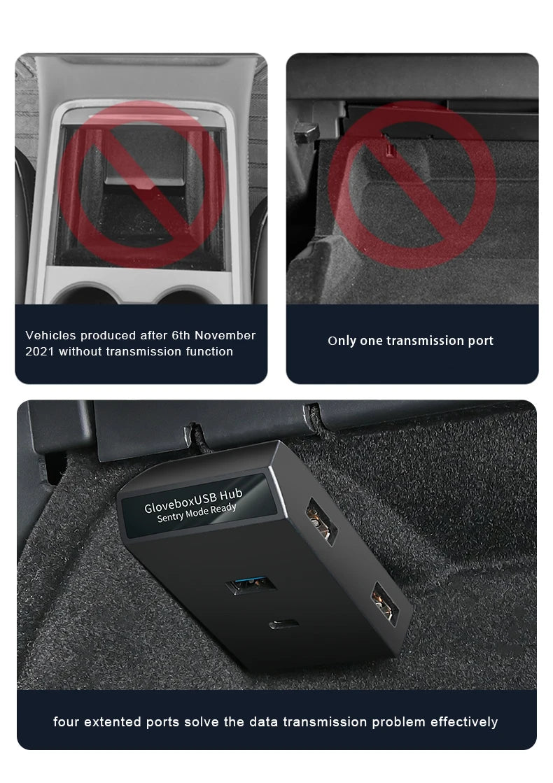 Boitier transfert de data USB pour boite a gant pour Tesla Model 3/Y