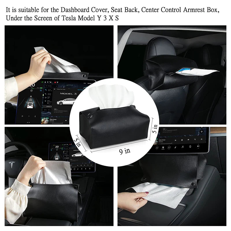 Boîte à mouchoirs en cuir pour Tesla Model 3/Y