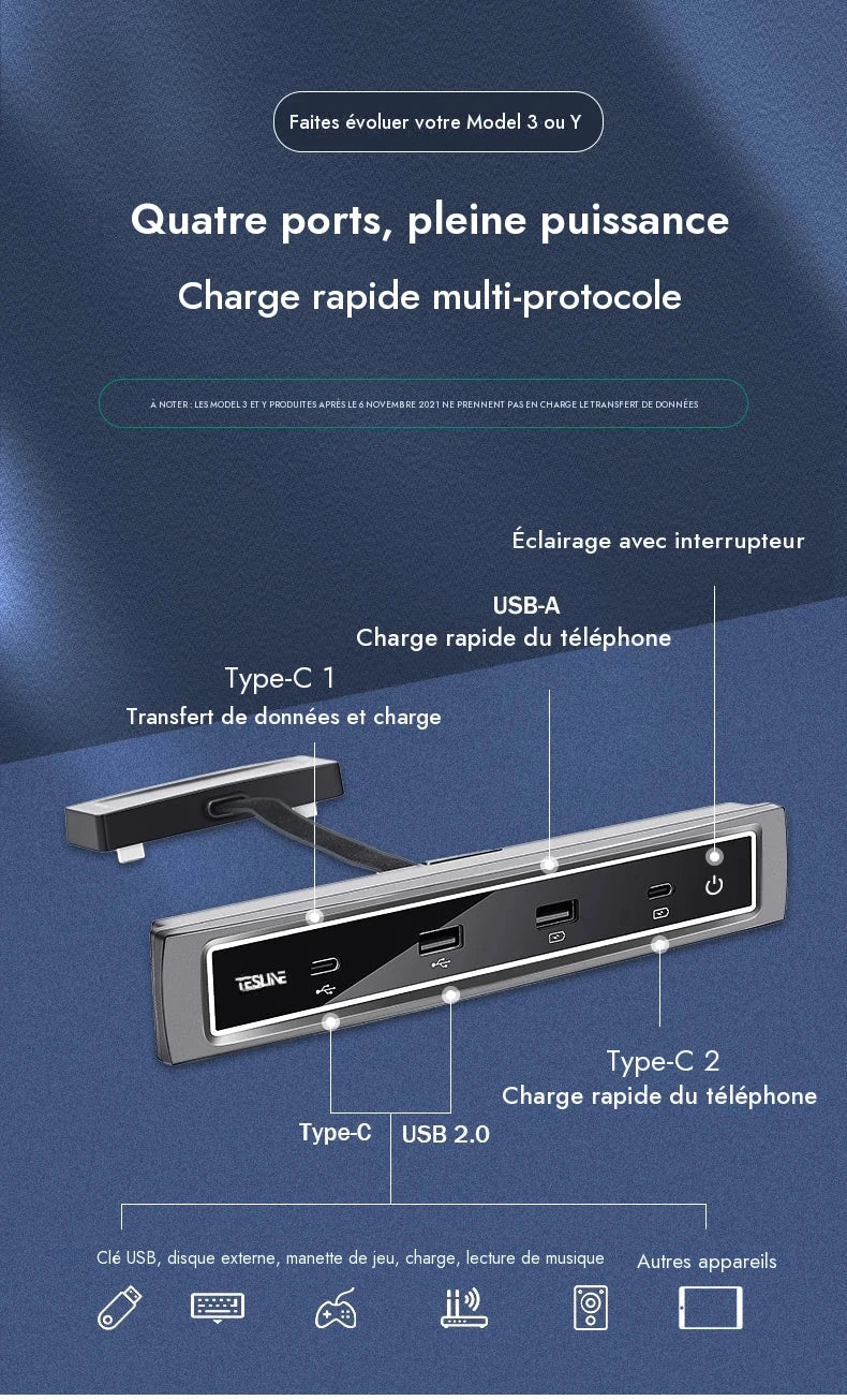 Station d'accueil USB pour Tesla model 3/Y — photo 13