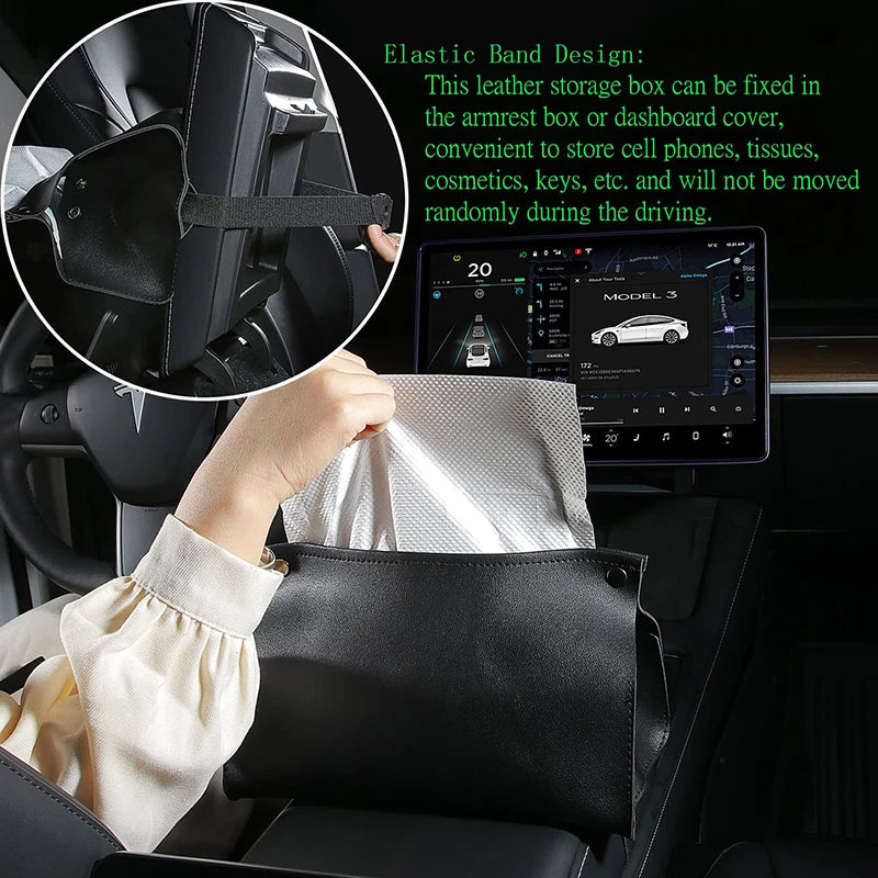Boîte à mouchoirs en cuir pour Tesla Model 3/Y