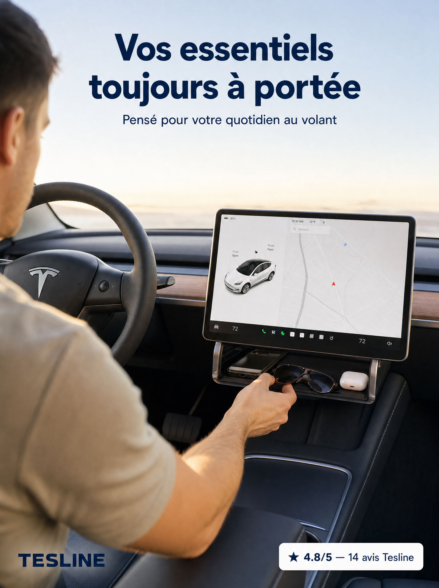 Tesline® Rangement Invisible sous écran pour Tesla Model Y/3