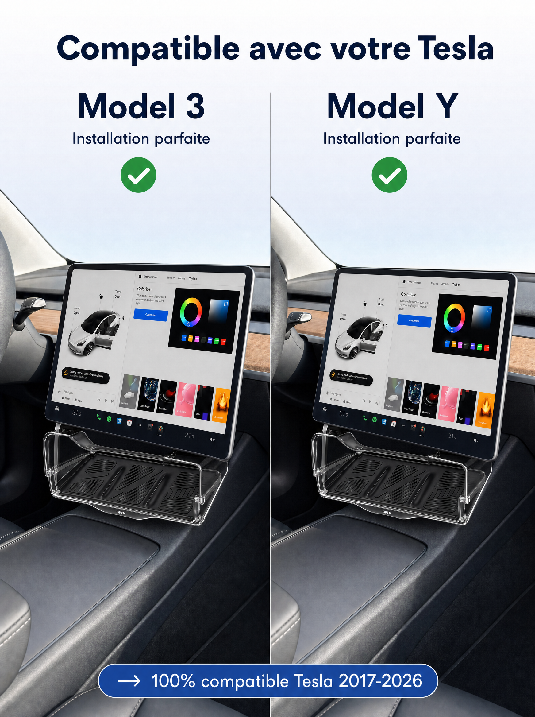 Tesline® Rangement Invisible sous écran pour Tesla Model Y/3