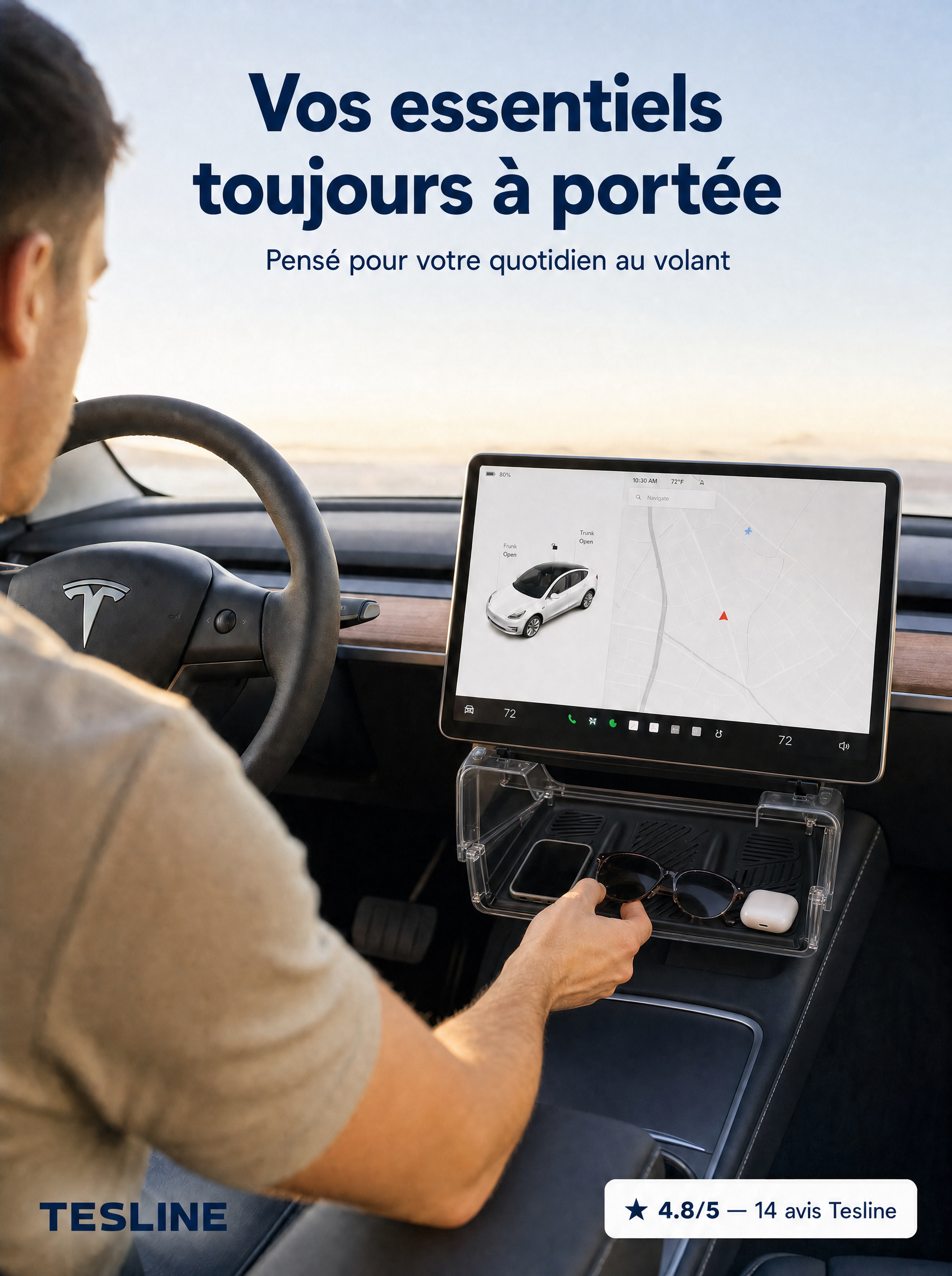 Tesline® Rangement Invisible sous écran pour Tesla Model Y/3