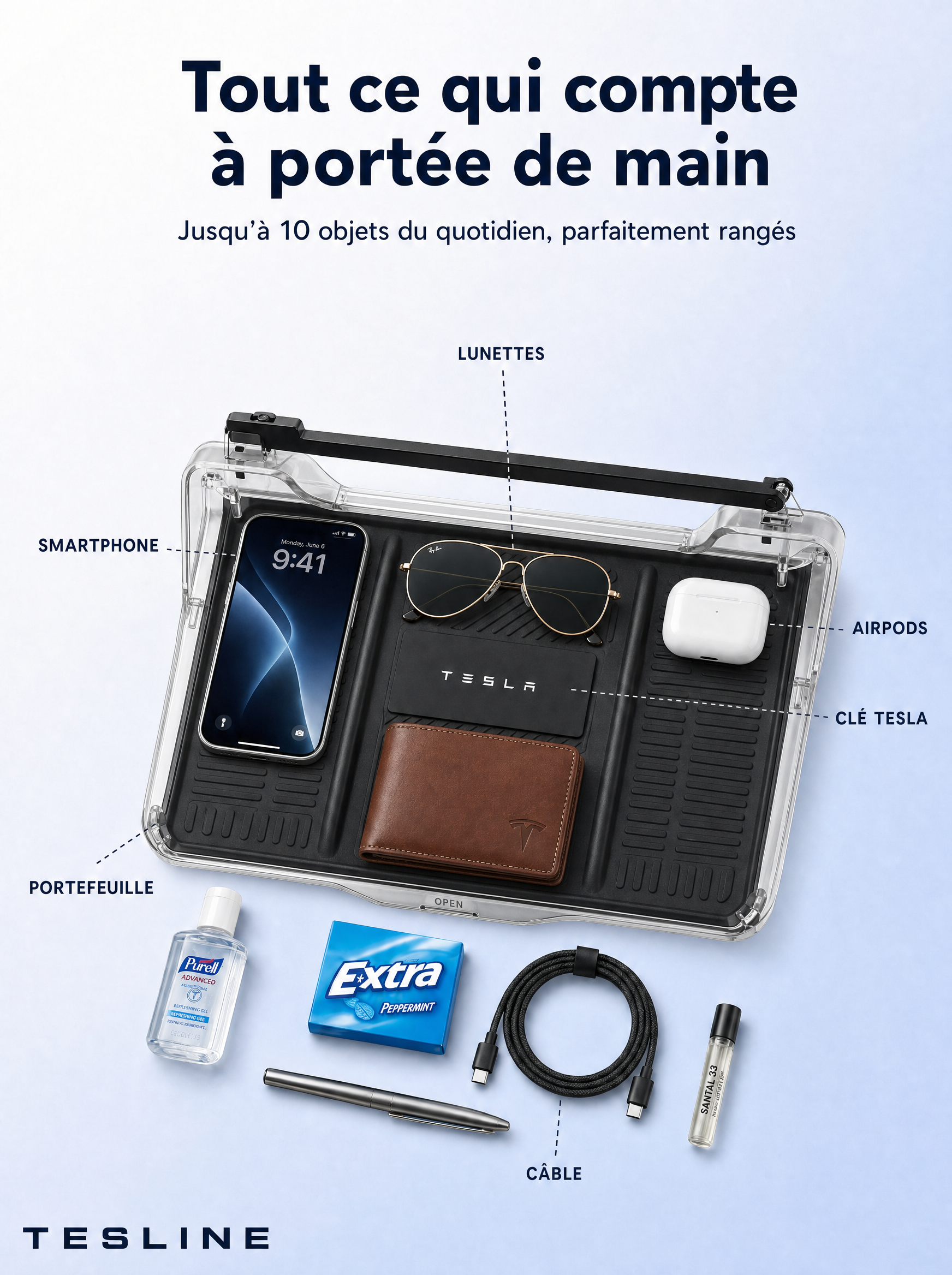 Tesline® Rangement Invisible sous écran pour Tesla Model Y/3