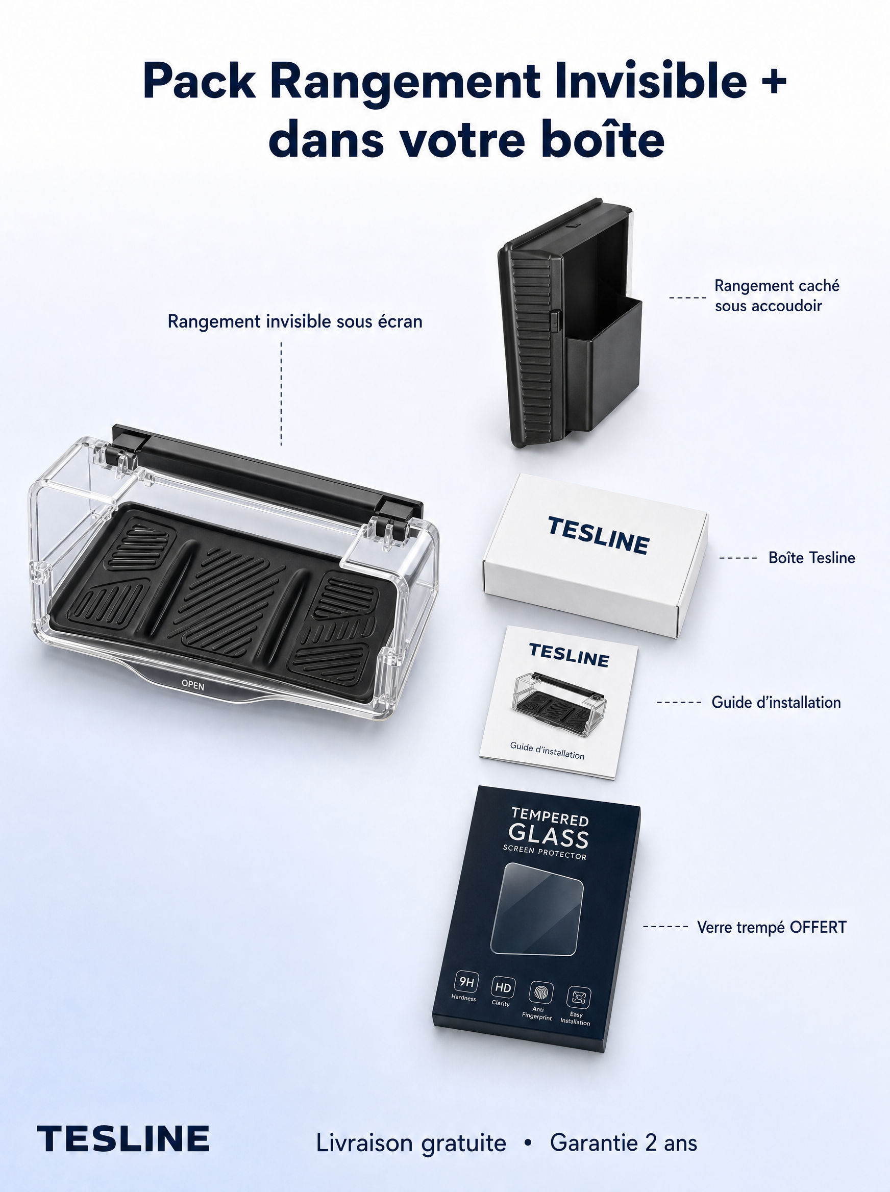 Tesline® Rangement Invisible sous écran pour Tesla Model Y/3