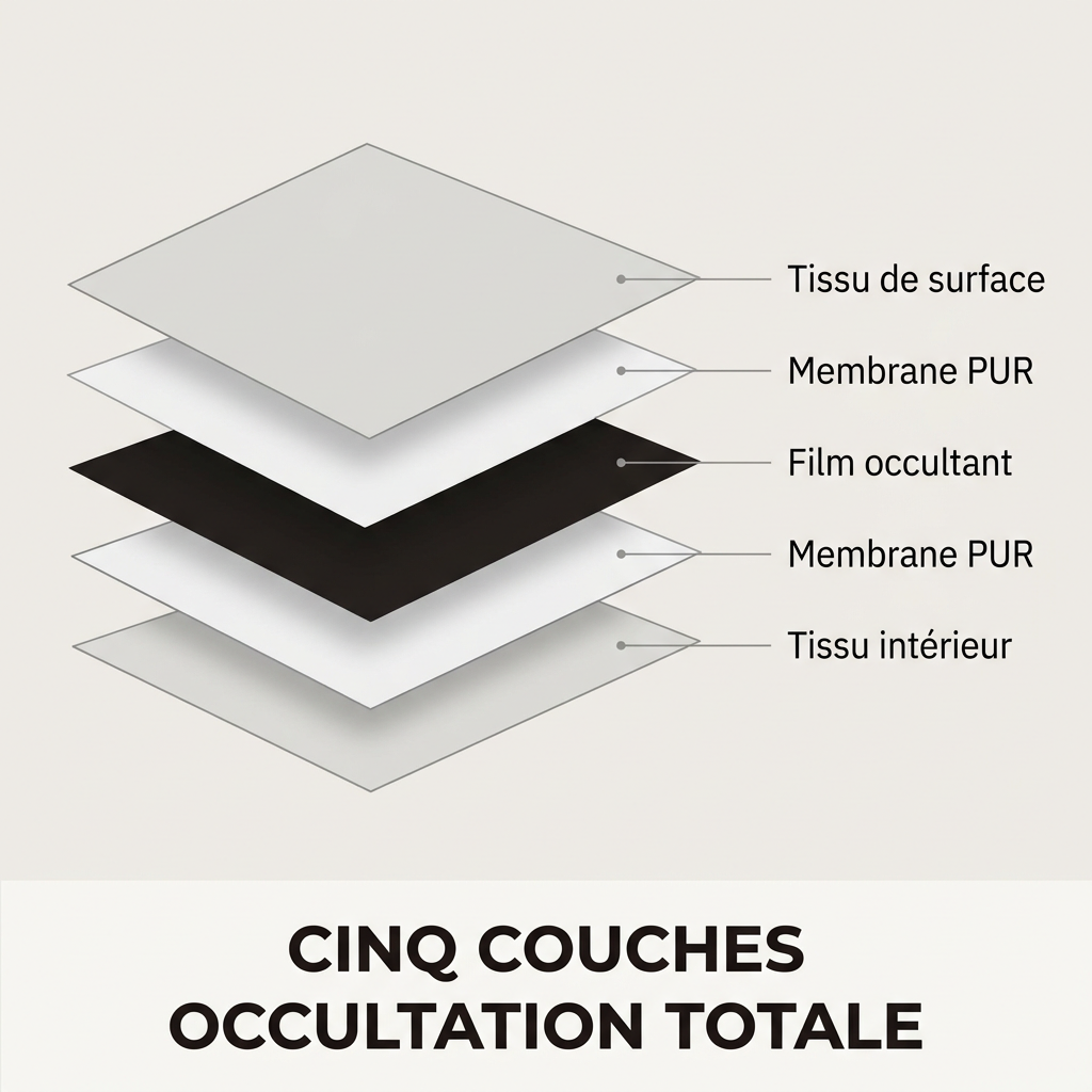 Cinq couches occultantes du tissu — occultation totale