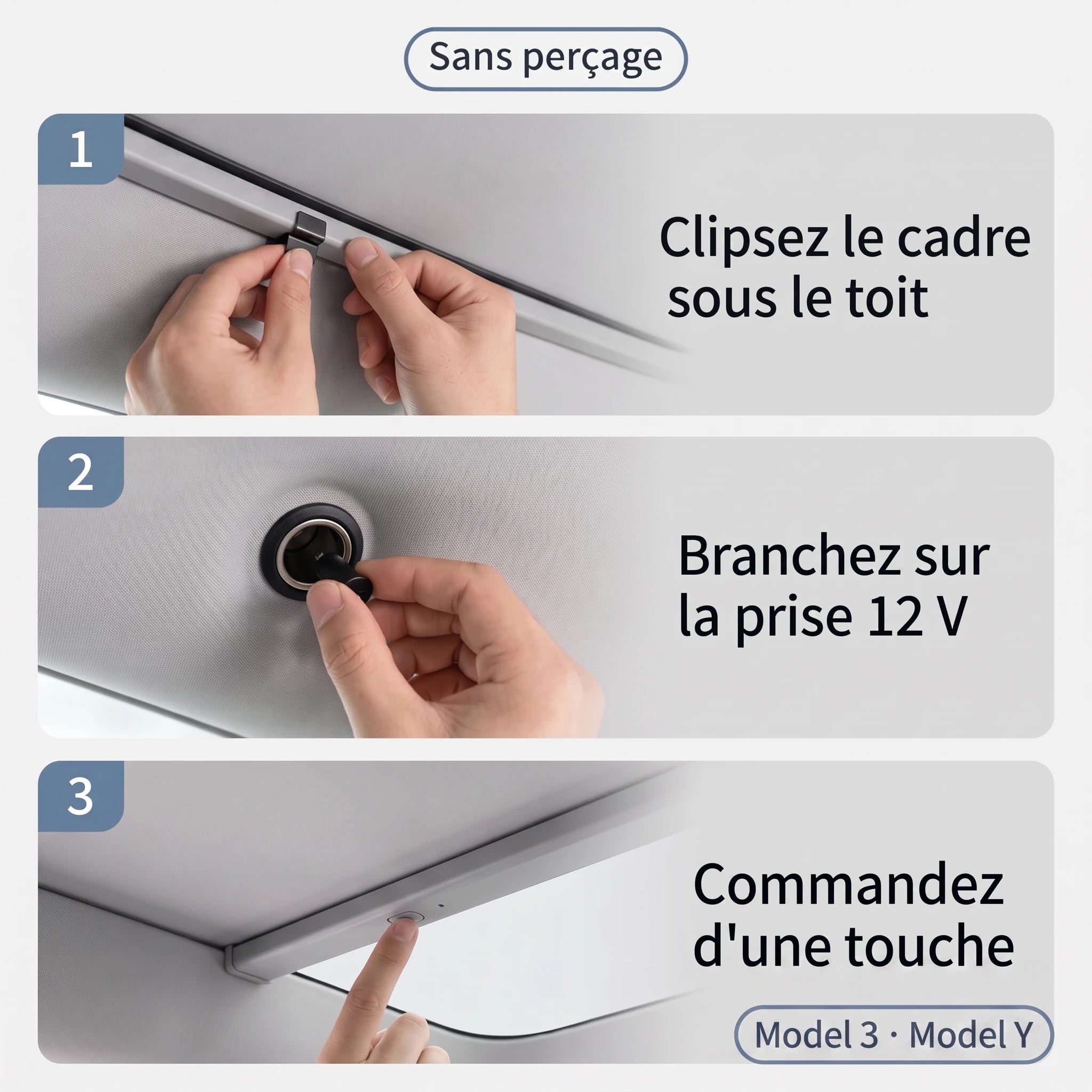 Installation du pare-soleil électrique en trois étapes — Model 3 et Model Y