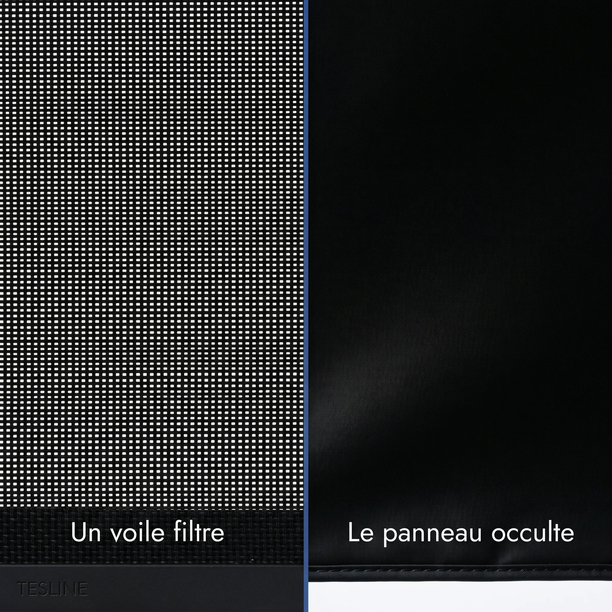 Comparaison entre un voile en maille et le panneau occultant Tesline