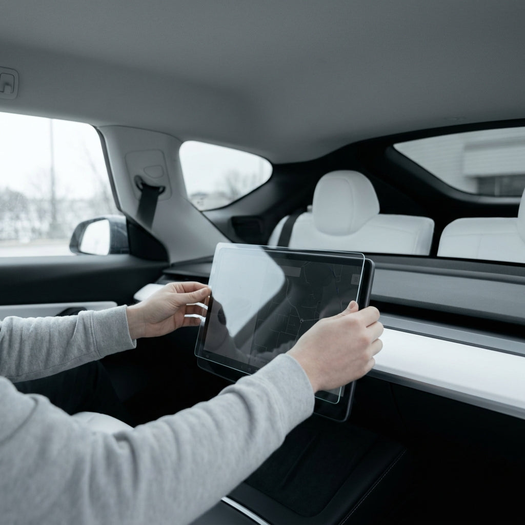 Pose d'un verre trempé sur l'écran central d'une Tesla