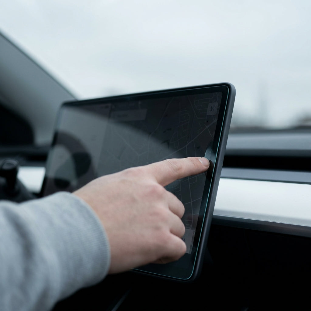 Pose d'un verre trempé sur l'écran central d'une Tesla Model Y