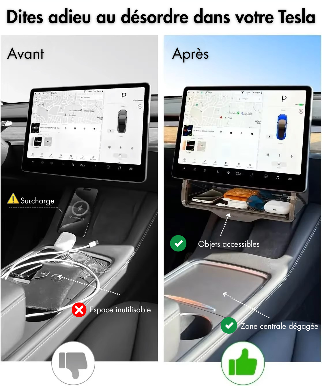 Tesline® Rangement Invisible pour Tesla Model Y et 3