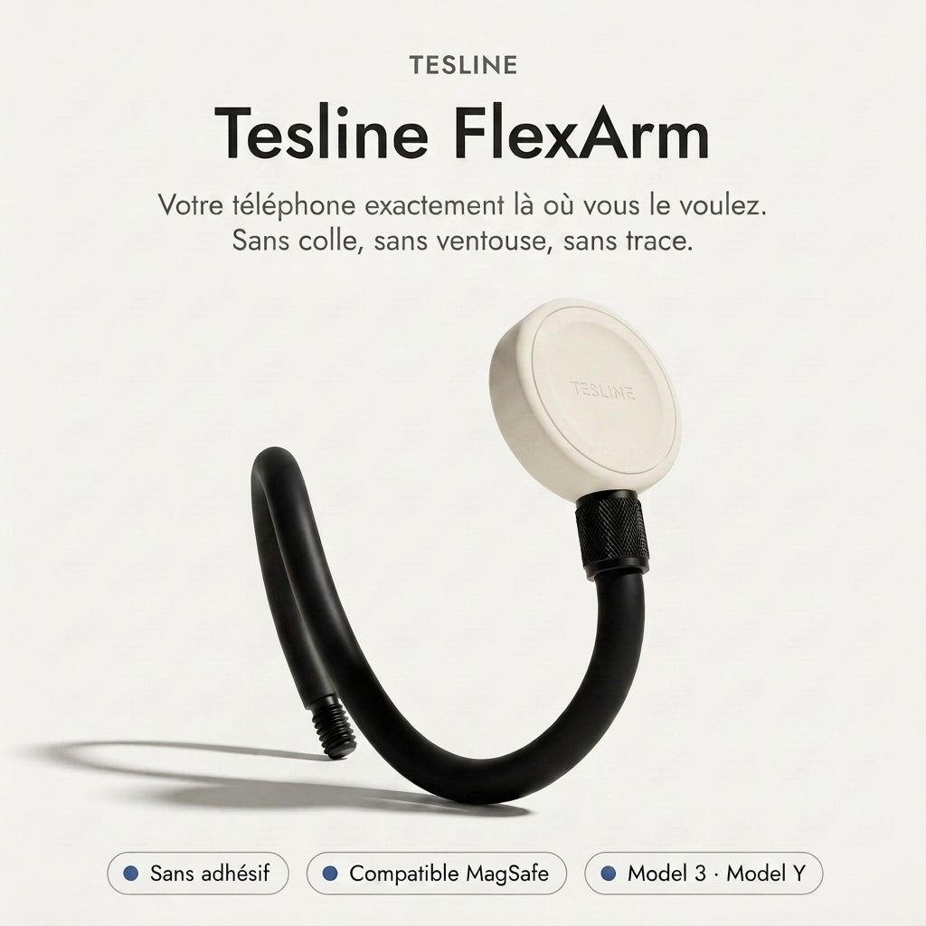 Tesline FlexArm — Support téléphone col-de-cygne pour Tesla Model 3 et Model Y