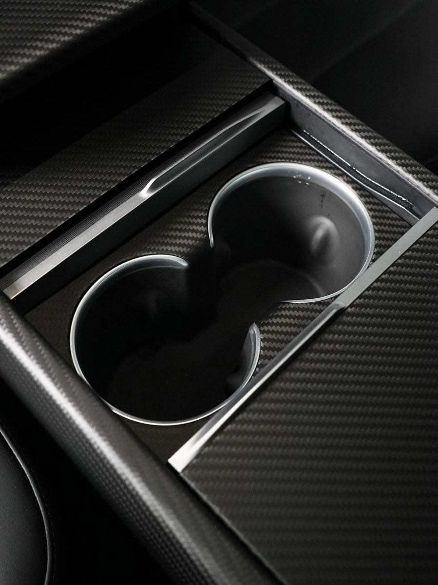 Façade porte-gobelets de console carbone pour Tesla Model 3 et Y (2024+)