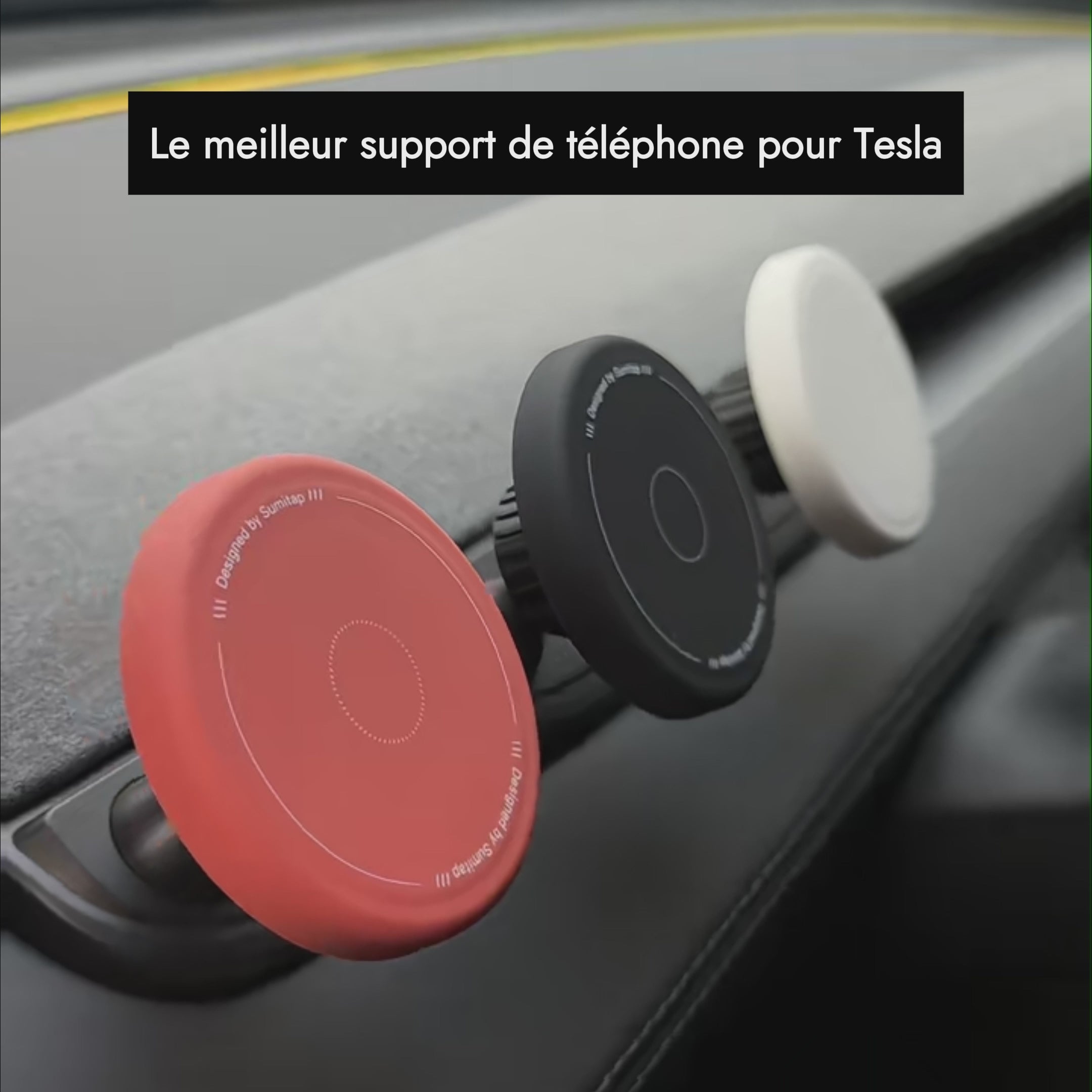 Les trois coloris du support Tesline ClimArm : blanc, noir et orange