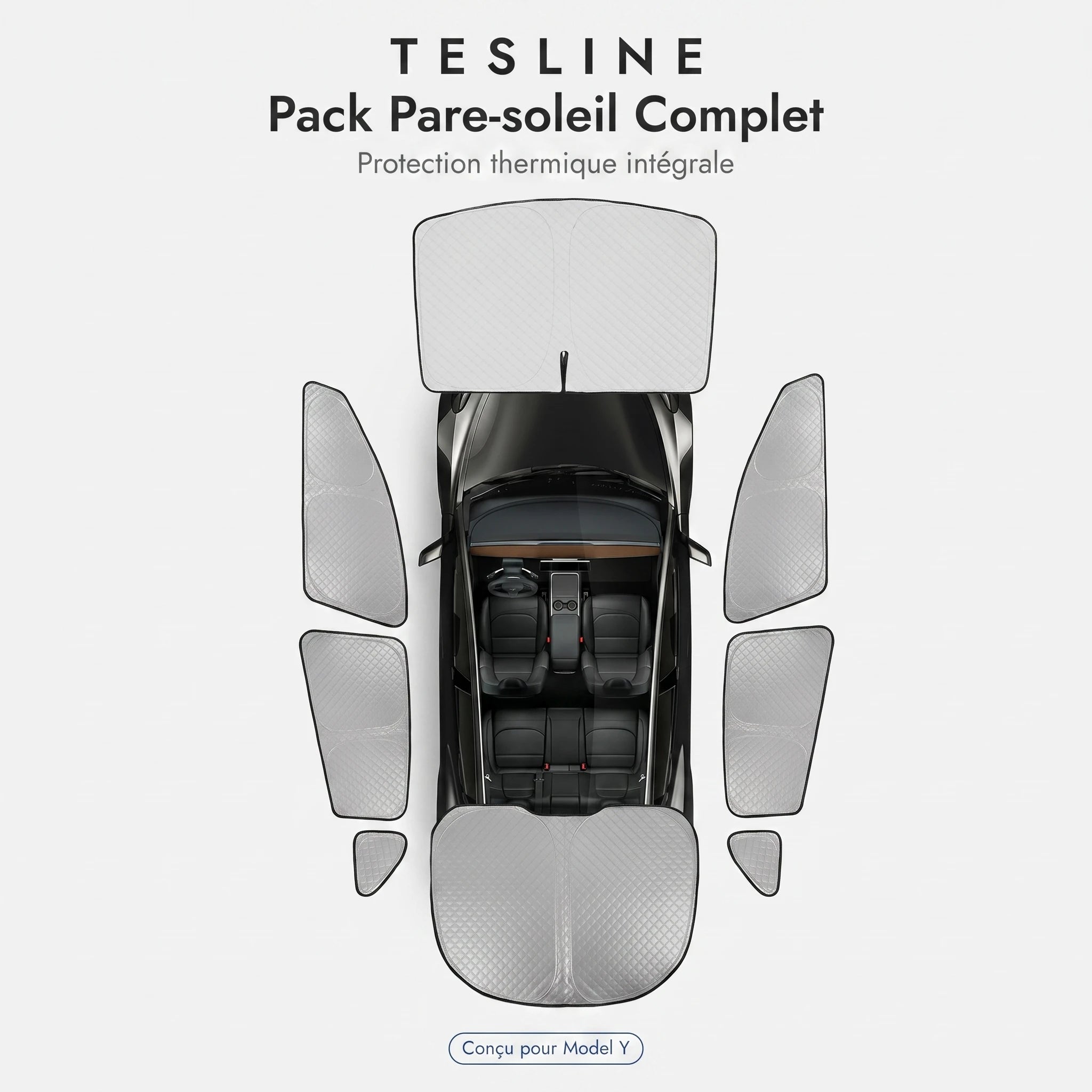 Pack pare-soleil complet Tesline pour Tesla Model Y — kit 8 pièces vue d'ensemble