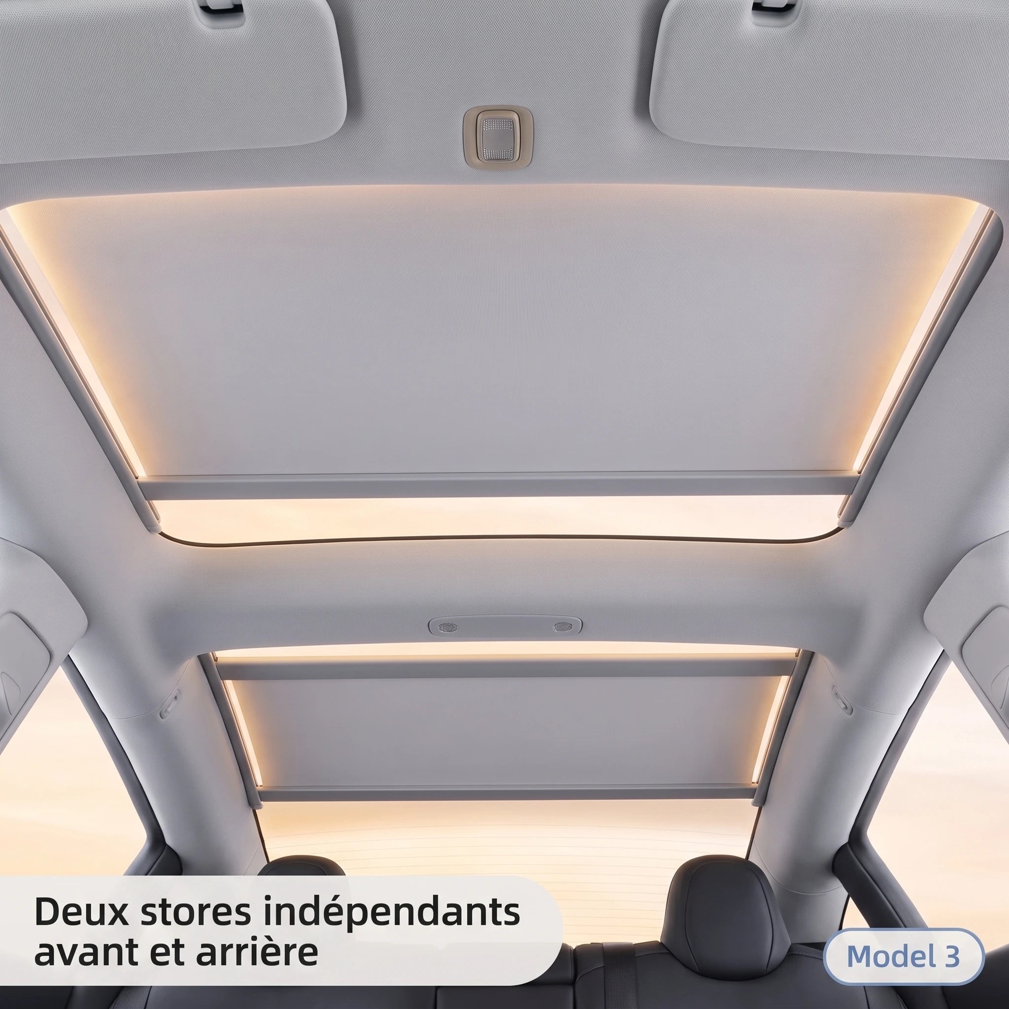 Pare-soleil électrique Tesla Model 3 — deux stores indépendants avant et arrière