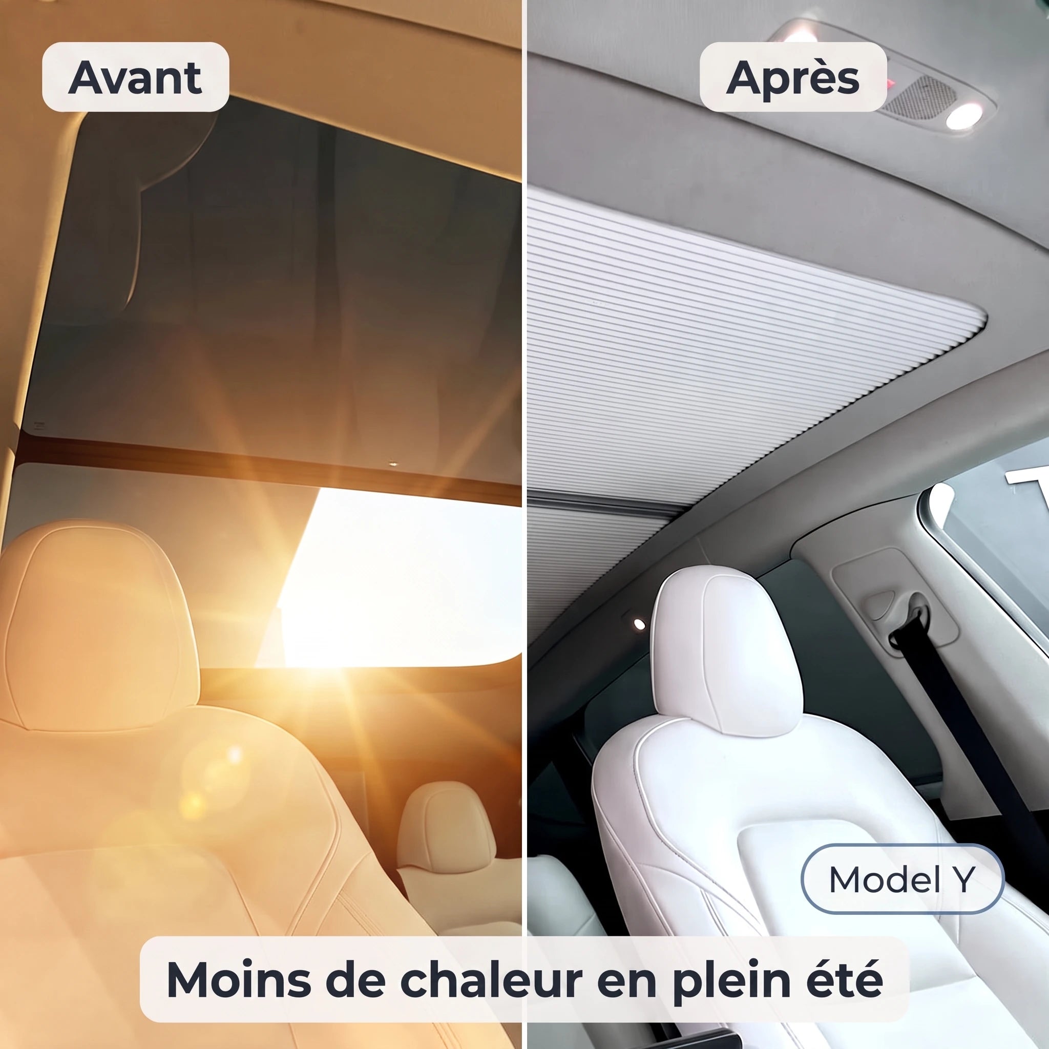 Avant après chaleur avec le pare-soleil de toit panoramique — Tesla Model Y