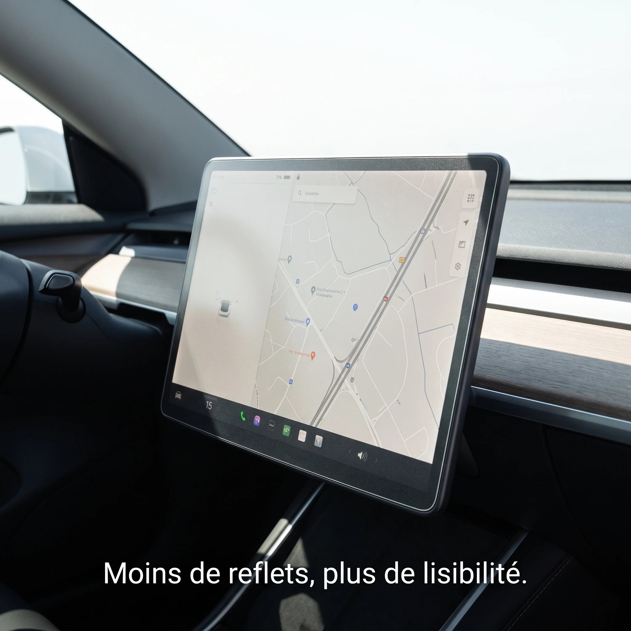 Finition anti-reflet du verre trempé d'écran Tesla